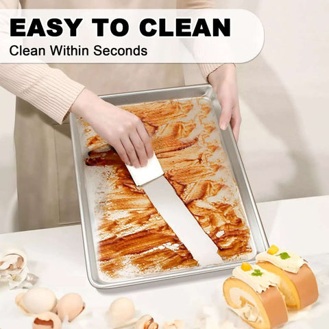Cleaning ease of Heavy Duty Half Sheet Pans With Rack Set For Baking And Roasting Thick Aluminum Bakeware That Will Not Warp 500F