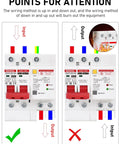 Diagram showing correct and incorrect wiring of Heavy Duty Ground Fault Circuit Breaker With Surge Protection For DIN Rail Mount