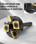 Heavy Duty Slab Flattening Router Bit With One Quarter Inch Shank One And One Quarter Inch Cutting Diameter Two Plus Two Pro Grade Titanium Coated Flutes Carbide Inserts For CNC Spoilboard Surfacing MDF Planing Slab Leveling And Rabbeting, close-up view.