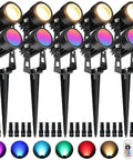 10 Pack 3W RGB Landscape Spotlight Kit With Remote Control 12V Low Voltage LED Color Changing Outdoor Path Lights Waterproof Aluminum Stakes 16 Color Options, Easy RF Remote, Durable Garden Decorative Lighting.