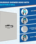 12 Inch High Pressure Square Rain Shower Head With Six Tenths Of An Inch Thick Metal Construction And Adjustable Brass Ball Joint For Full Body Waterfall Coverage In Chrome Finish, CUPC Certified For Consistent Flow.