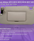 Left Driver Side Sun Visor For Nissan Altima 2013-2018 With Built-In Light Beige Direct Replacement Non OEM Without Sunroof Part 96401-3TA2A