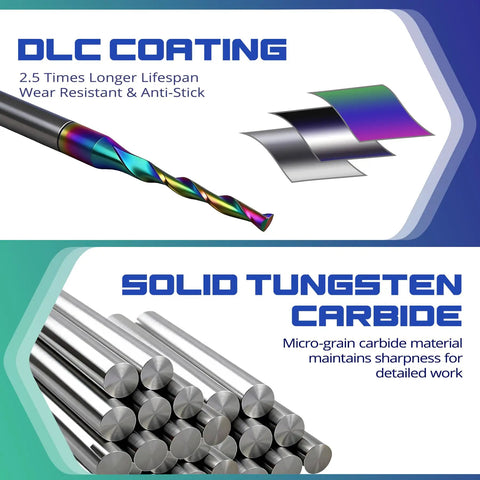 10 Pcs Pro Grade DLC Coated CNC Router Bit Set For Wood And PVC Engraving, 1/8 In Shank Upcut End Mills Solid Carbide
