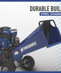 Rotor Wood Chipper With 420cc Ducar OHV Engine And Electric Start, 3600 Max RPM, 4 Inch Chipping Capacity, blue steel chassis