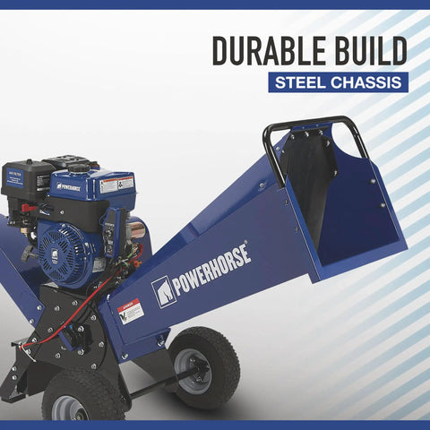 Rotor Wood Chipper With 420cc Ducar OHV Engine And Electric Start, 3600 Max RPM, 4 Inch Chipping Capacity, blue steel chassis