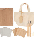 Walnut Beesplate Woodworking Kit With Two Types Of Chisels Includes Sandpaper Sesame Oil Cotton Bag And Four Dishes Perfect For Hobby Crafters And DIY Wood Projects, displayed with included tools and materials.