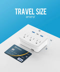 Foldable Cruise Power Strip With USB C Outlets Non Surge Protector 3.4A Total Travel Must Have next to credit card for size comparison
