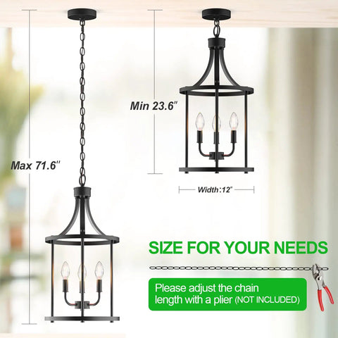 Dope 4 Light Pendant Fixture For Dining Room And Kitchen Modern Black Cage Lantern Chandelier With adjustable chain