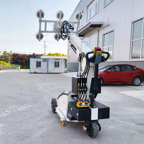 Electric Hydraulic Robot Glass Lifter With Kickass Suction Grips For Heavy Marble Slabs And Big Glass Panels, outdoor view with suction cups.
