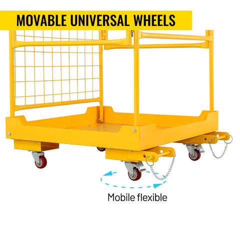 Heavy Hitter 36X36 Forklift Safety Cage With Foldable Man Basket 1200 Lb featuring movable universal wheels for easy transport.