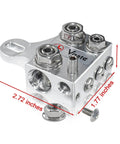 12 Way Battery Terminal Block And Bus Bar With Multi Size Connectors For Lithium Or Lead Acid Banks Featuring 2 0 Awg Hole Holders and threaded studs.