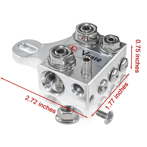 12 Way Battery Terminal Block And Bus Bar With Multi Size Connectors For Lithium Or Lead Acid Banks Featuring 2 0 Awg Hole Holders and threaded studs.