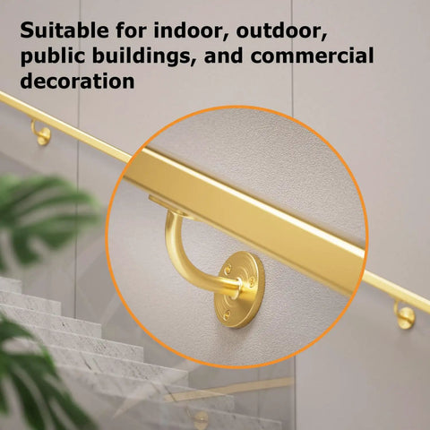Top Shelf Heavy Duty Two Pack Stainless Steel 304 Wall Mount Handrail Brackets For Wood And Metal Stair Railings Rock Solid Flat Surface Square Tube Support With Smooth Satin Gold Finish