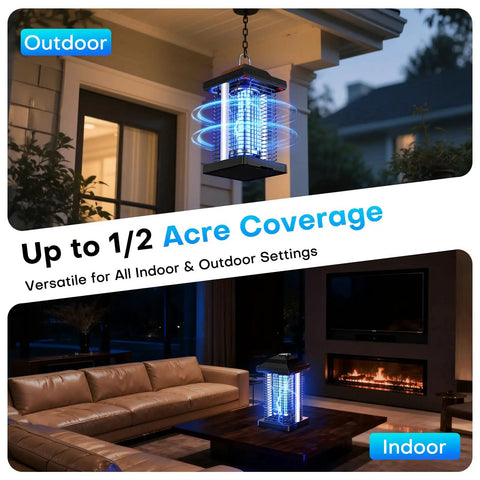 Dual Wavelength UV Bug Zapper For Outdoor Use With 365nm And 395nm UV Bulbs, 50000 Hour Lifespan, 4200V Electric Mosquito Zapper