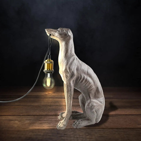 Sleek Resin Dog Table Lamp with Lampshade, Nordic Kids Bedroom Decor, 11x6.3x17.52 inches, E26 Base, offering ambient light.