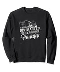 Easily Distracted By Combine Harvesters sweatshirt in black, features text and combine harvester graphic. Farm gift cotton fleece.