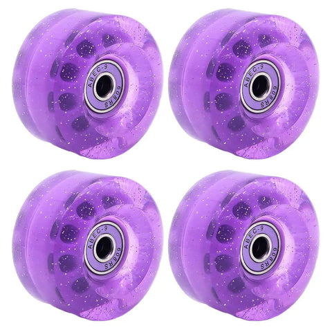 82A Purple Glitter Quad Roller Skate Wheels Four Pack For Indoor Outdoor Use Double Row Replacement Wheels For Quad Skates
