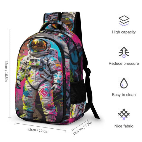 Graffiti Alley Spaceman Printed Backpack For Everyday Use Unisex Large Capacity Daypack Dope Durable Polyester Build