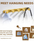 Five Hook Towel Rack In Brushed Dark Gold Stainless Steel, Wall Mount Bathroom Organizer holding chain and towel
