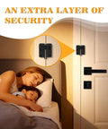 Heavy Duty Stainless Steel Flip Gate Latch Set With Padlock on bedroom door, matte black finish, used for security indoors.