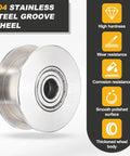 Heavy Duty H Groove Pulley Wheel Made From 304 Stainless Steel With Precision Ball Bearing For Slick Sliding Gate Rail And Cable System Applications Built Tough To Run Like Butter Every Time, 68mm wheel with smooth polished surface.