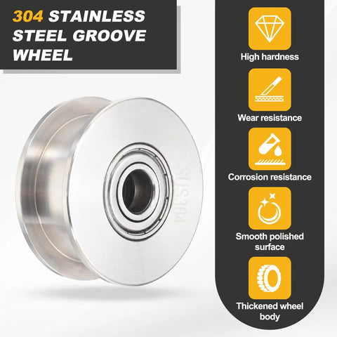 Heavy Duty H Groove Pulley Wheel Made From 304 Stainless Steel With Precision Ball Bearing For Slick Sliding Gate Rail And Cable System Applications Built Tough To Run Like Butter Every Time, 68mm wheel with smooth polished surface.