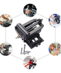 6 Inch Cross Slide Vise Drill Press Mount Heavy Duty Milling Vise with tools and hands working in various repair situations.