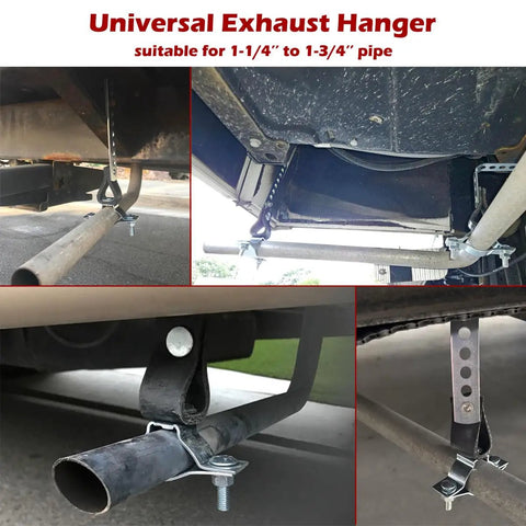 1 Pack Universal RV Exhaust Hanger And Tail Pipe Bracket for Generator Muffler Replacement showing installation under RV