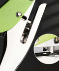 Heavy Duty Single Hole Punch Handheld Paper Punch For Cards Tags Scrapbooks And Crafts Five Sixteenth Inch Eight Millimeter Hole Size, Ergonomic Zinc Alloy Puncher, Pro Grade Labor Saver, close-up view of cutting mechanism.