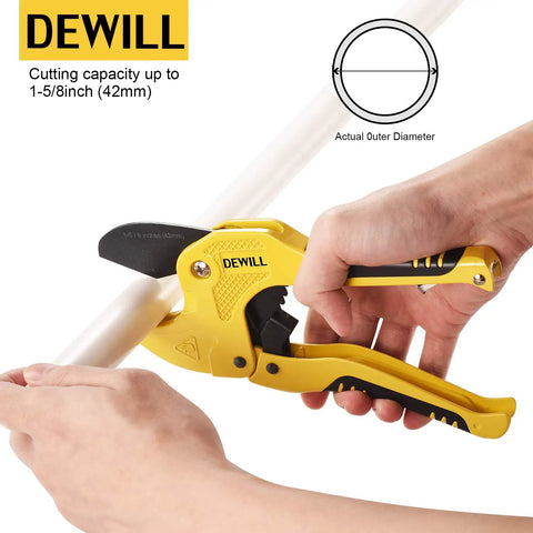 One Hand Ratcheting Pipe Cutter For PVC And PPR, Cuts Up To One And Five Eighths Inch Fast With Smooth Auto Lock, Ergonomic Design For Home DIY And Professional Plumbers, Heavy Duty Tubing Cutter For Hoses And Pipes