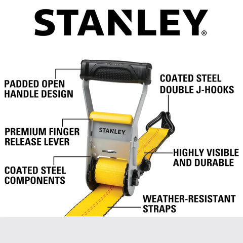Heavy Duty Ratchet Strap 2 X 27 Feet Featuring A Tough As Nails 10000 Pound Rating with padded grip and durable double J hooks.