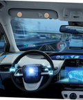 Interior car view showing futuristic dashboard and headliner with DIY Car Headliner Repair Kit With Rivets For Upholstery And Vehicles Quick Easy Install Versatile Roof Liner Repair Tool For Secure Ceiling Fixes Across Most Cars And Trucks.