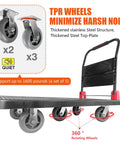 Heavy Duty Folding Platform Cart, 1600 Lbs Capacity showing TPR wheels, stainless steel structure, and spacious deck for easy movement.