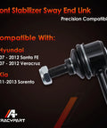 Front Sway Bar End Link Set - 2 Pack Fit For Hyundai Santa Fe 07-12 And Veracruz 07-12, Kia Sorento 11-13, Saturn Aura 07-09, Ion 03-07, Pontiac Pursuit 05-06 - Easy Bolt-On Suspension Upgrade For A Smoother Ride. Black steel front sway bar end link with bolt for Hyundai and Kia fitment.