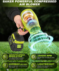 Cordless Leaf Blower Dust Cleaner Portable Handheld With 2x 4.0Ah Batteries 180000 RPM Air Duster Adjustable Speed Green