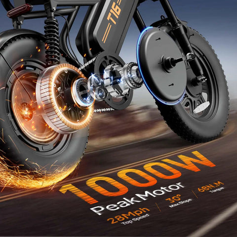 Image showing the 1000W peak motor mechanism of the Beastly 1000W Peak Motor Fat Tire Electric Bike For Adults And Teens