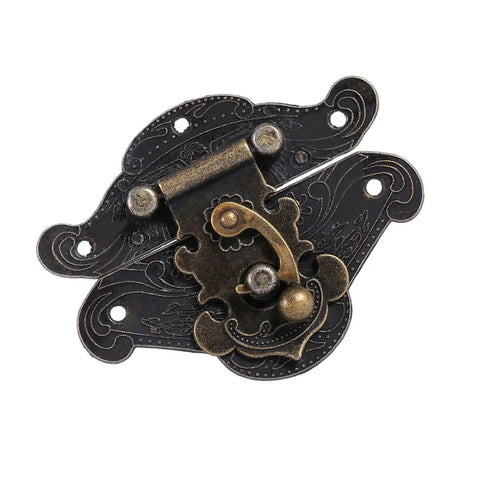 Vintage Wooden Box Latches With No Fuss Installation Kit And Screws For Jewelry Boxes And Tool Organizers 47x37mm, classic zinc alloy latch front view