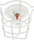 Dual Pack Pendent Fire Sprinkler Heads With Half Inch Npt Thread And Ul Approval For Easy Automatic Fire Defense Featuring Standard Response Glass Bulb Shutoff At 155 Fahrenheit In White Finish Built Tough To Handle Pressure And Give You Real Peace Of. Ceiling mounted sprinkler head with white wire guard and glass bulb.