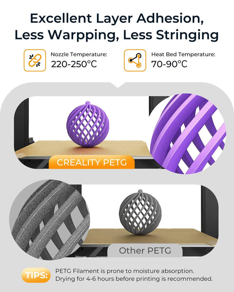 Creality PETG 3D printer filament, 1.75 mm, 1 kg, black on printer bed