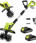 22V Cordless Garden Tiller Cultivator For Soil Preparation And Weeding Lightweight Rototiller with accessories and dual batteries.