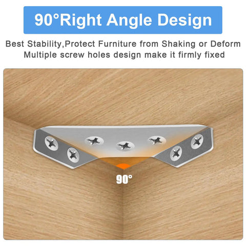 90-degree 50 pcs universal stainless steel furniture corner connector with screws for shelves and wood furniture reinforcement