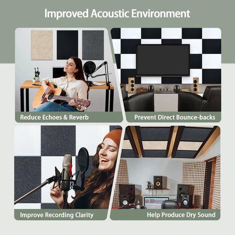 Thickened Felt Acoustic Panels 16X12 Inch Pack Of 6 Heavy Duty Sound Dampening Tiles enhancing a home studio acoustic environment.