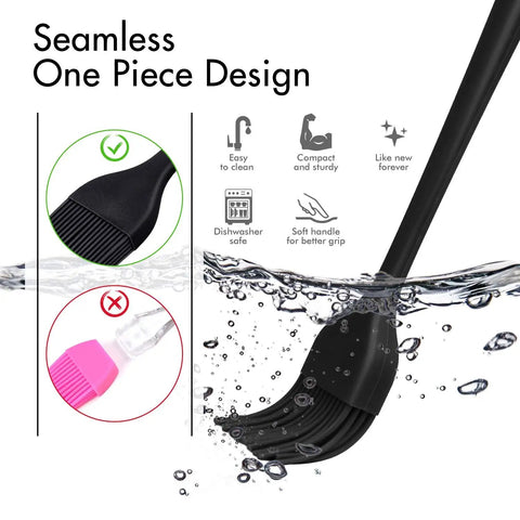 600 Degree Fahrenheit Heat Resistant Silicone Basting Brush Set For BBQ Grilling And Baking, showing black brush submerged in water