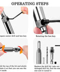 Operating steps for 3 Piece HSS Self Centering Hinge Drill Bit Set For Woodworking Doors And Cabinets, instruction guide.