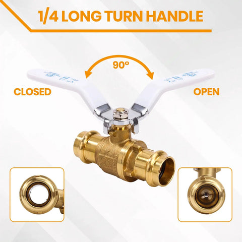 No Sweat 3/4 Full Port Press Ball Valve For Pure Household Water with long turn handle, brass material for easy plumbing.