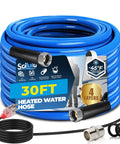 Scilulu 30ft heated water hose, blue coil with metal fittings and power cord for RV use