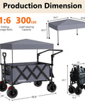 3 In 1 Collapsible Foldable Wagon With 300 Lbs Capacity And 150 L Heavy Duty Utility Cart Removable Canopy All Terrain Beach Wheels Gray