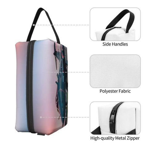Aircraft Print Travel Cosmetic Bag Large Dopp Kit for Makeup and Toiletries with side handles, zipper, durable 600D polyester