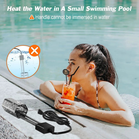 Heavy Duty 1500W Immersion Water Heater For Fast Heat In 5 Gallons Of Water, Submersible Bucket Bath Heater with Metal Guard shown by pool