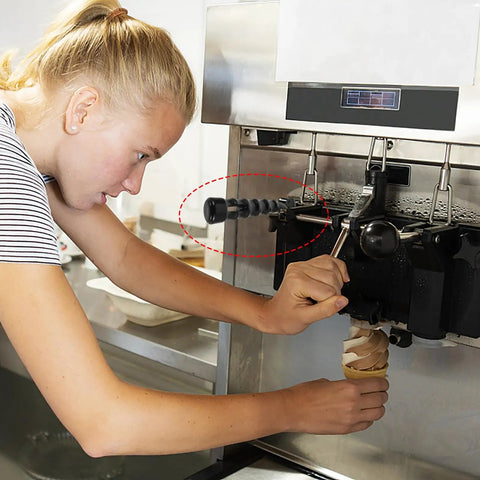 Person using ergonomic ice cream maker replacement handle grip lever fits most machines durable high temp part.